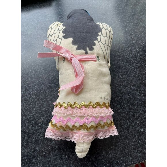 Vtg 1970's Detroit Artist Mary Ewald Pen & Ink Art Christmas Ornament Angel Sign - Picture 7 of 10